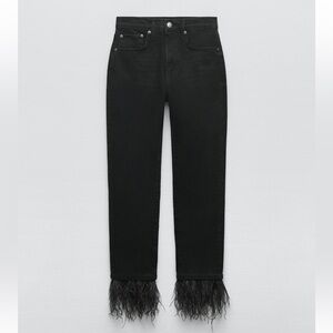 Zara ZW HIGH RISE FEATHERED SLIM JEANS